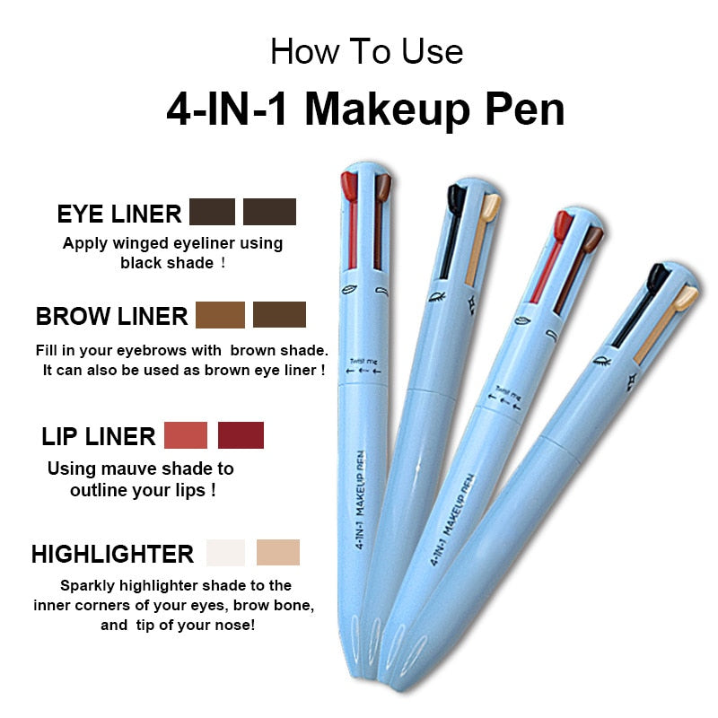 4 In 1 Makeup Pen Eyebrow Pencil Waterproof Drawing Eye Brow Long Lasting Easy Color Eyeliner Eyebrow Pen Sweatproof Makeup Pen